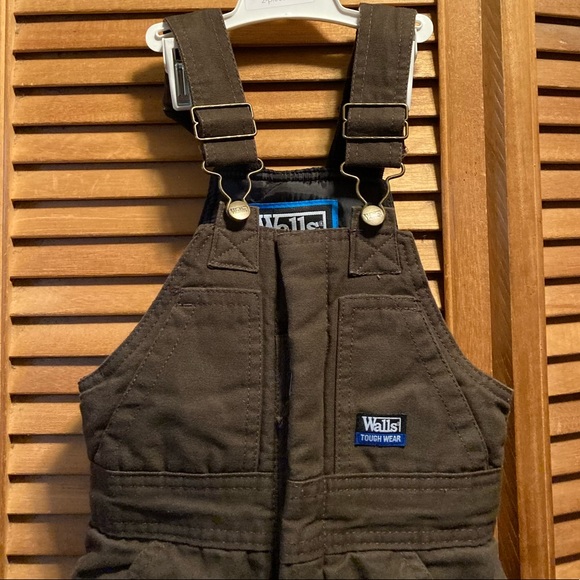 Walls Tough Wear Grow System Brown Canvas Bib Snow Pants - Picture 2 of 14